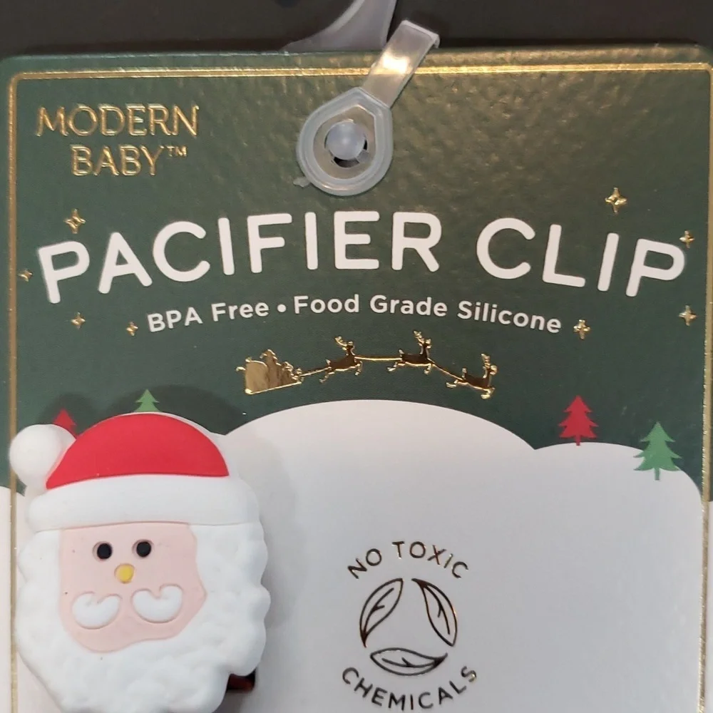 Modern Baby NWT Santa and Christmas  Color Silicone Beads Pacifier Clip